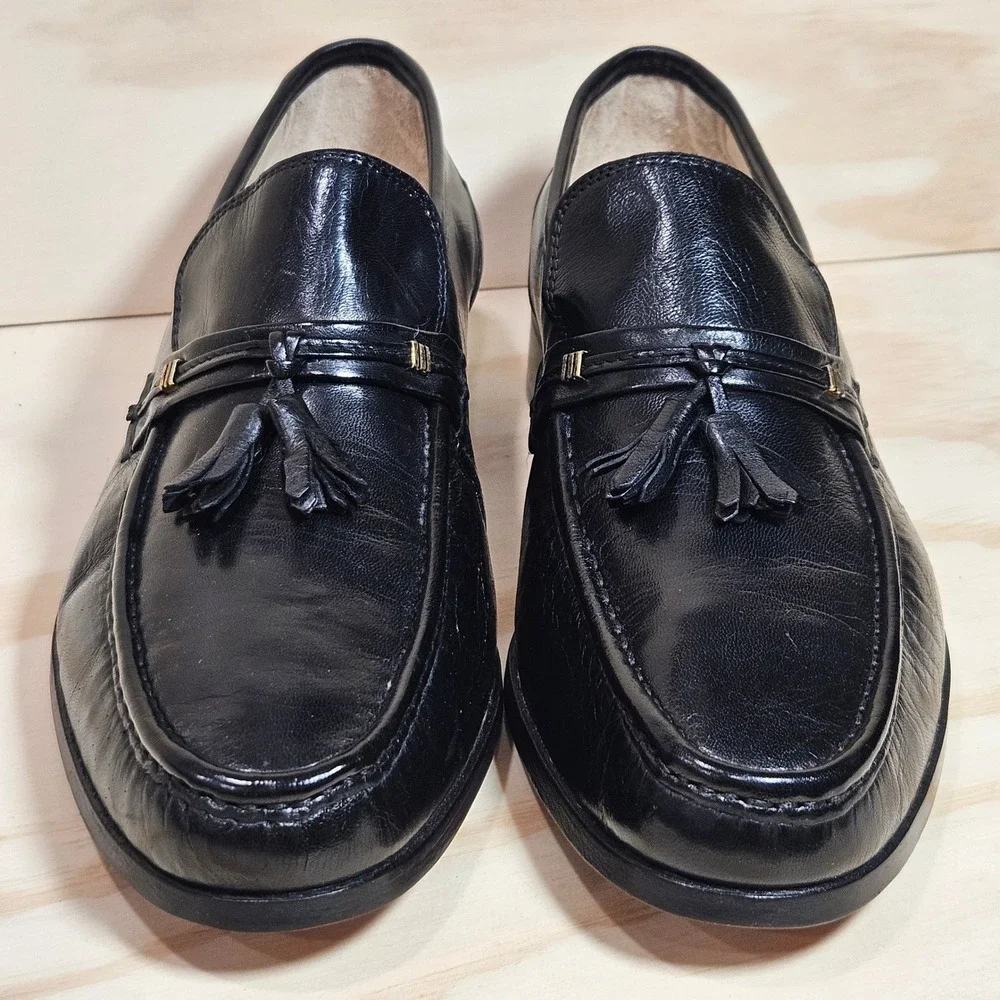 Brass Boot Nunn Bush Mens 10 M Black Leather Tassel Loafers Made in Italy 92313